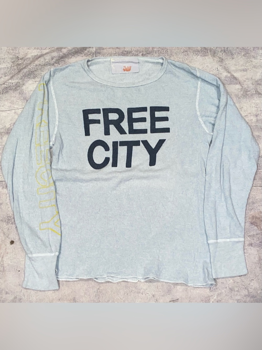 Free City Graphic Print Sparrow Logo Long Sleeve Raglan Shirt Faded Distressed S